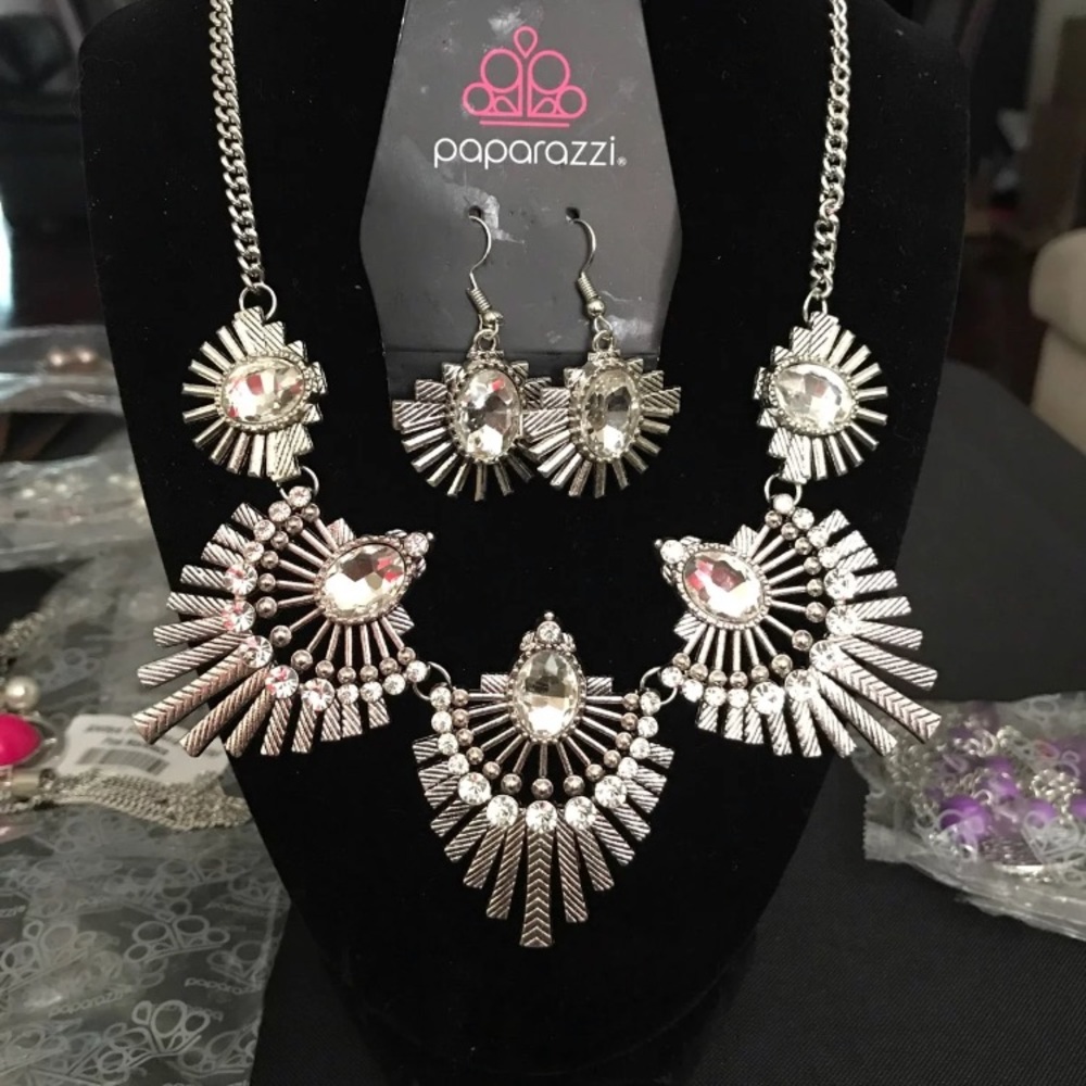 Silver necklace with matching earrings